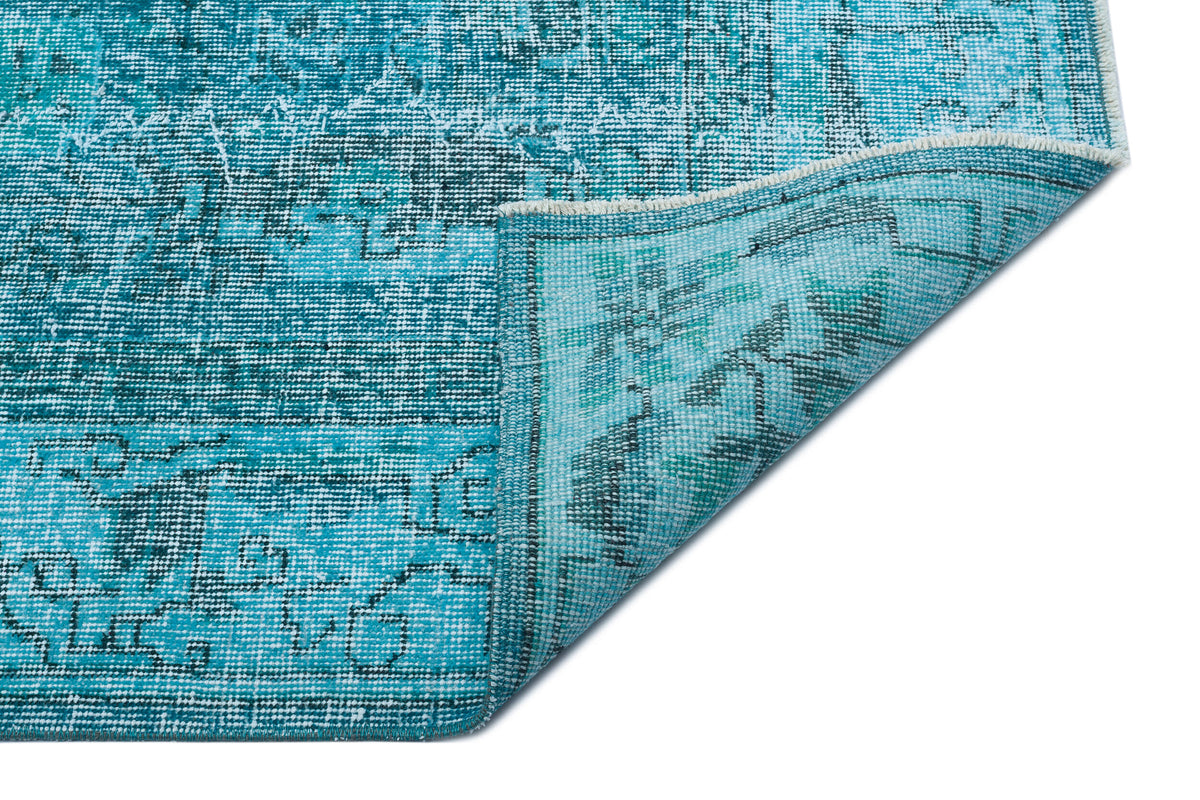 Retro Design Turquoise Over Dyed Vintage Rug 7&#39;1&#39;&#39; x 10&#39;1&#39;&#39; ft 215 x 307 cm