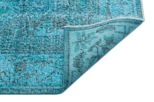 Retro Design Turquoise Over Dyed Vintage Rug 7'1'' x 10'1'' ft 215 x 307 cm