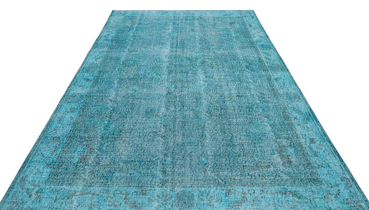 Retro Design Turquoise Over Dyed Vintage Rug 7&#39;1&#39;&#39; x 10&#39;1&#39;&#39; ft 215 x 307 cm