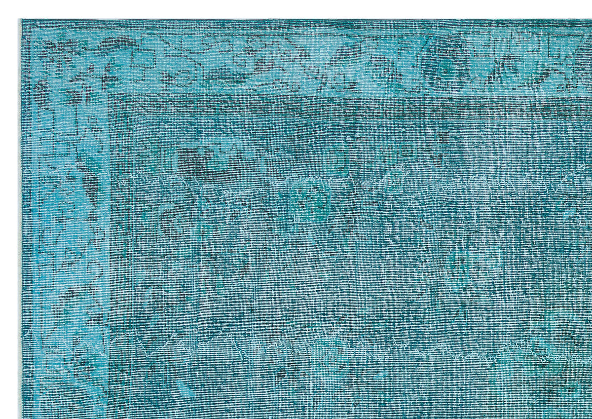 Retro Design Turquoise Over Dyed Vintage Rug 7&#39;1&#39;&#39; x 10&#39;1&#39;&#39; ft 215 x 307 cm