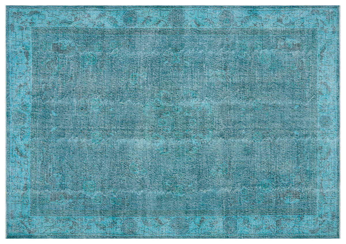 Retro Design Turquoise Over Dyed Vintage Rug 7&#39;1&#39;&#39; x 10&#39;1&#39;&#39; ft 215 x 307 cm