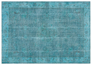 Retro Design Turquoise Over Dyed Vintage Rug 7'1'' x 10'1'' ft 215 x 307 cm