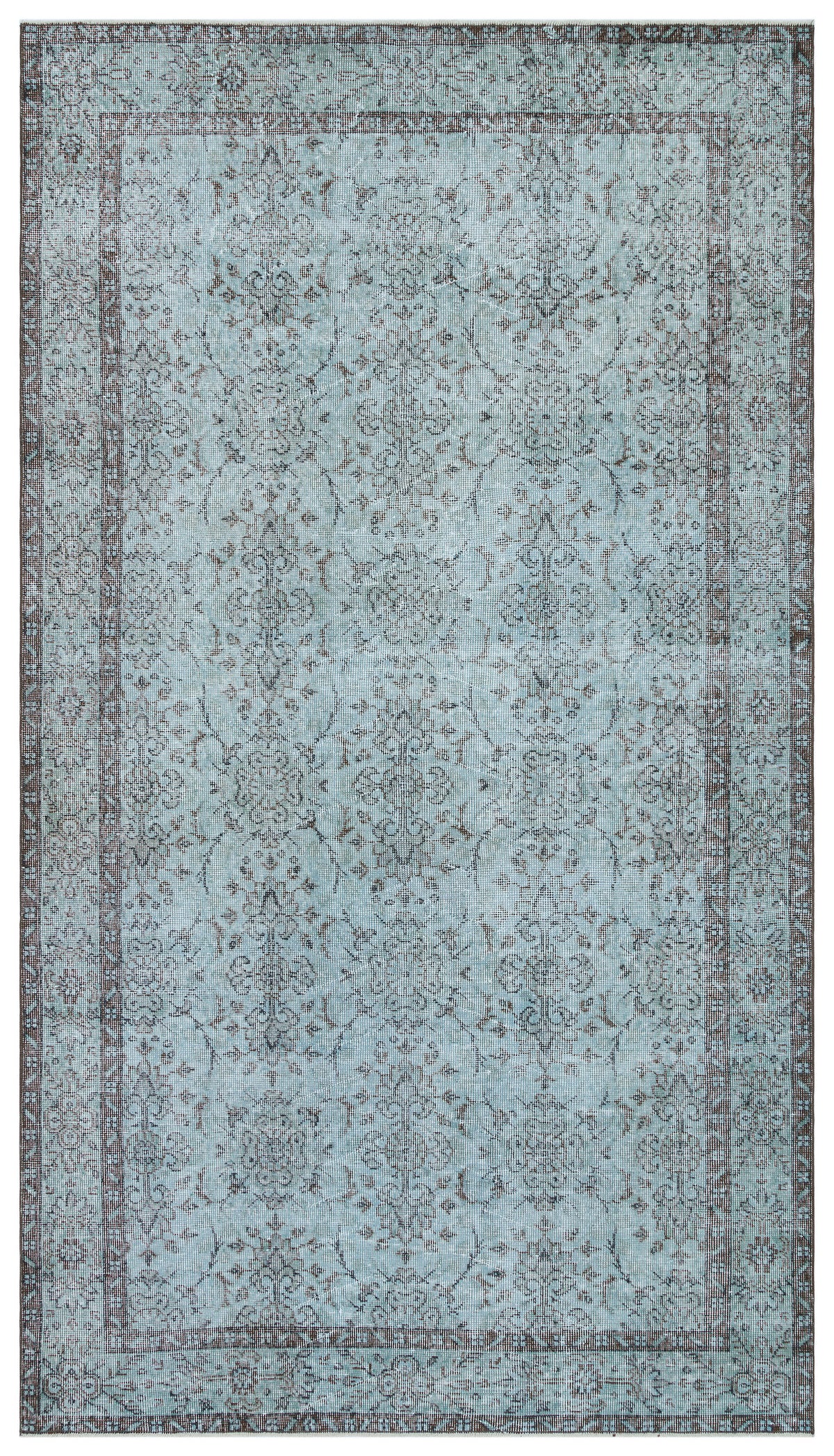 Retro Design Stone Blue Over Dyed Vintage Rug 5&#39;2&#39;&#39; x 9&#39;3&#39;&#39; ft 158 x 283 cm