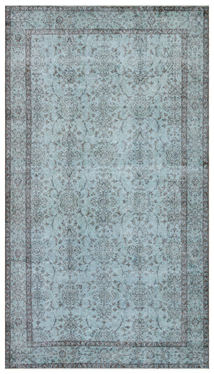 Retro Design Stone Blue Over Dyed Vintage Rug 5'2'' x 9'3'' ft 158 x 283 cm