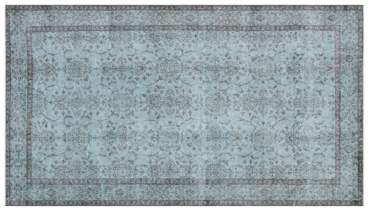Retro Design Stone Blue Over Dyed Vintage Rug 5&#39;2&#39;&#39; x 9&#39;3&#39;&#39; ft 158 x 283 cm