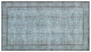 Retro Design Stone Blue Over Dyed Vintage Rug 5'2'' x 9'3'' ft 158 x 283 cm