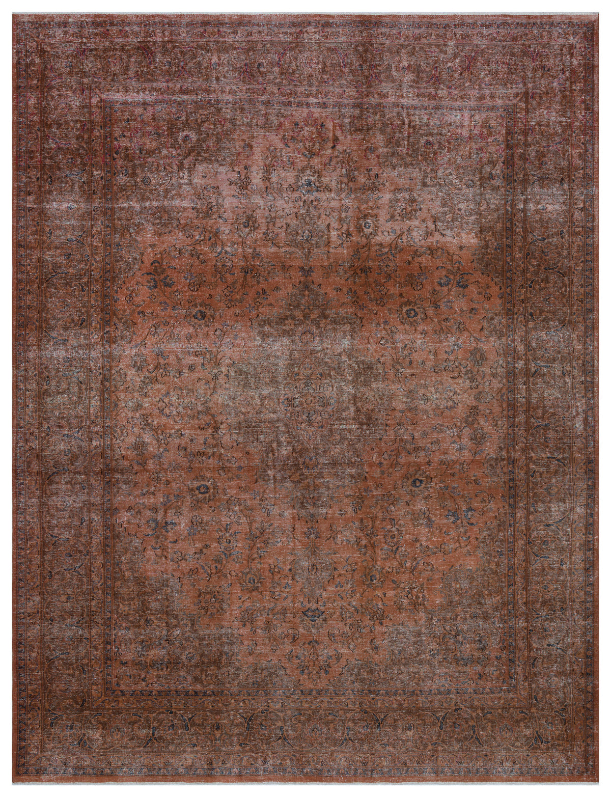 Brown Over Dyed Vintage XLarge Rug 9&#39;5&#39;&#39; x 12&#39;7&#39;&#39; ft 286 x 383 cm