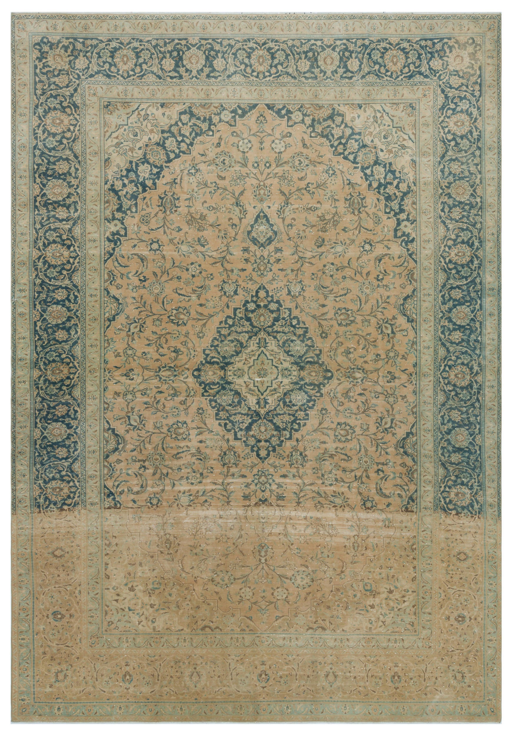 Beige Over Dyed Vintage XLarge Rug 8'12'' x 13'1'' ft 274 x 398 cm
