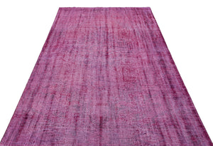 Fuchsia Over Dyed Vintage Rug 4'12'' x 8'7'' ft 152 x 261 cm