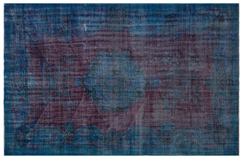 Traditional Design Blue Over Dyed Vintage Rug 6'0'' x 9'3'' ft 184 x 282 cm