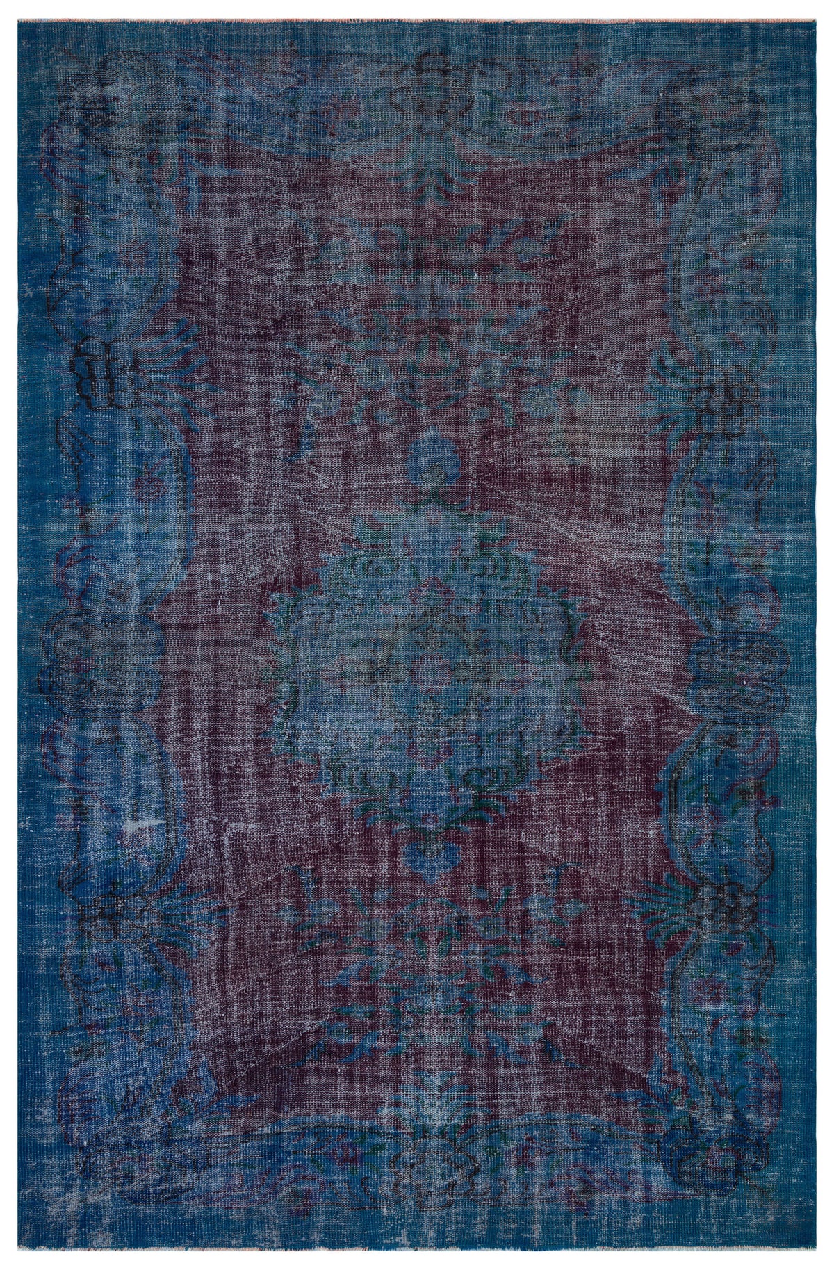 Traditional Design Blue Over Dyed Vintage Rug 6&#39;0&#39;&#39; x 9&#39;3&#39;&#39; ft 184 x 282 cm