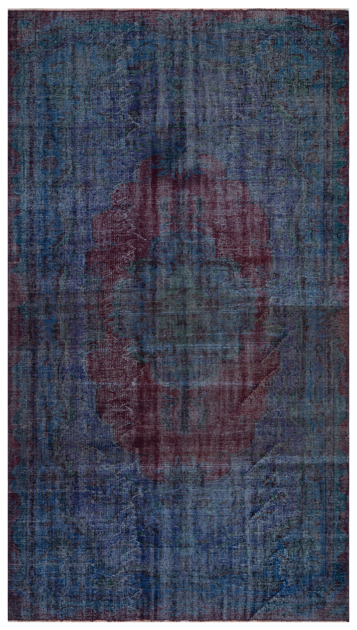 Traditional Design Indigo Blue Over Dyed Vintage Rug 5&#39;12&#39;&#39; x 10&#39;6&#39;&#39; ft 182 x 320 cm