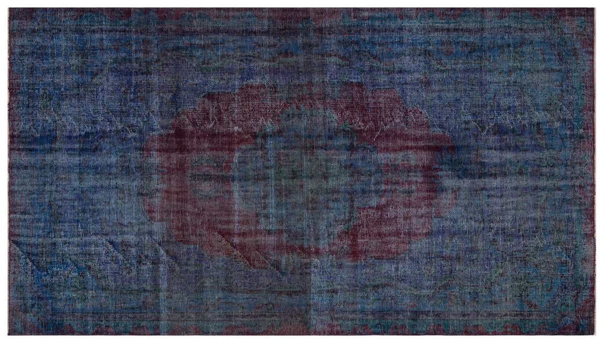 Traditional Design Indigo Blue Over Dyed Vintage Rug 5&#39;12&#39;&#39; x 10&#39;6&#39;&#39; ft 182 x 320 cm