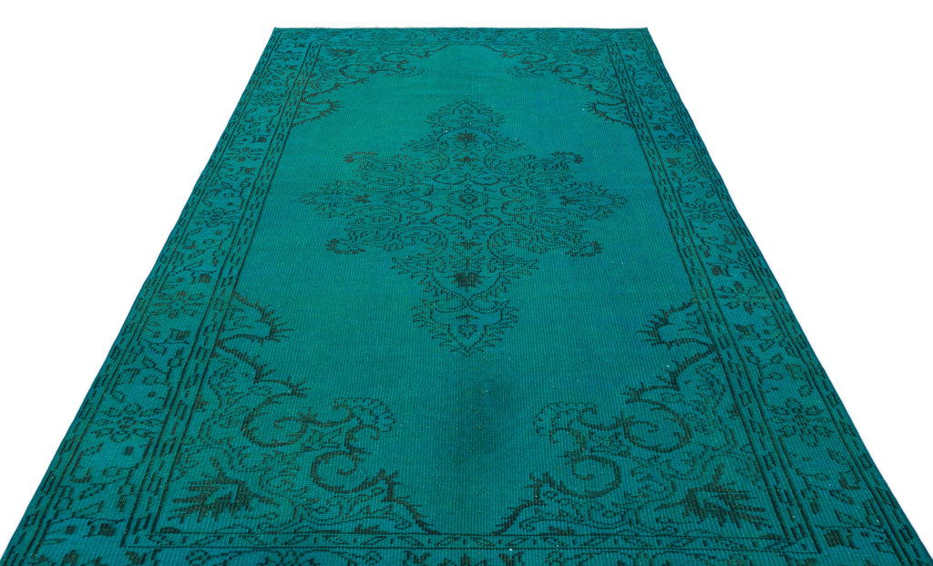 Traditional Design Turquoise Over Dyed Vintage Rug 5'10'' x 9'2'' ft 177 x 280 cm