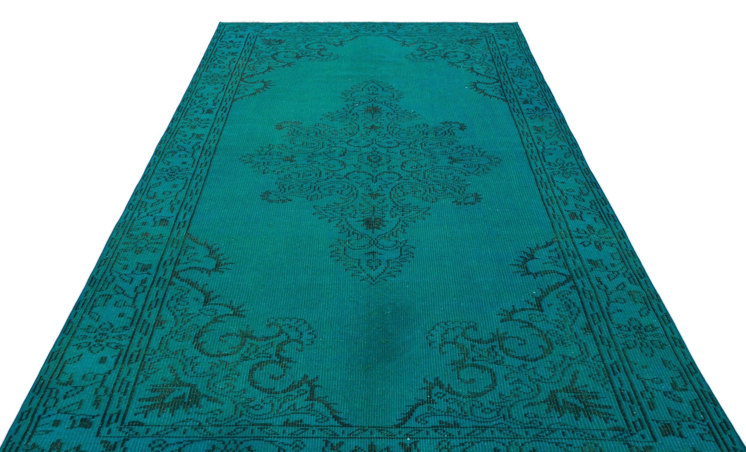 Traditional Design Turquoise Over Dyed Vintage Rug 5'10'' x 9'2'' ft 177 x 280 cm