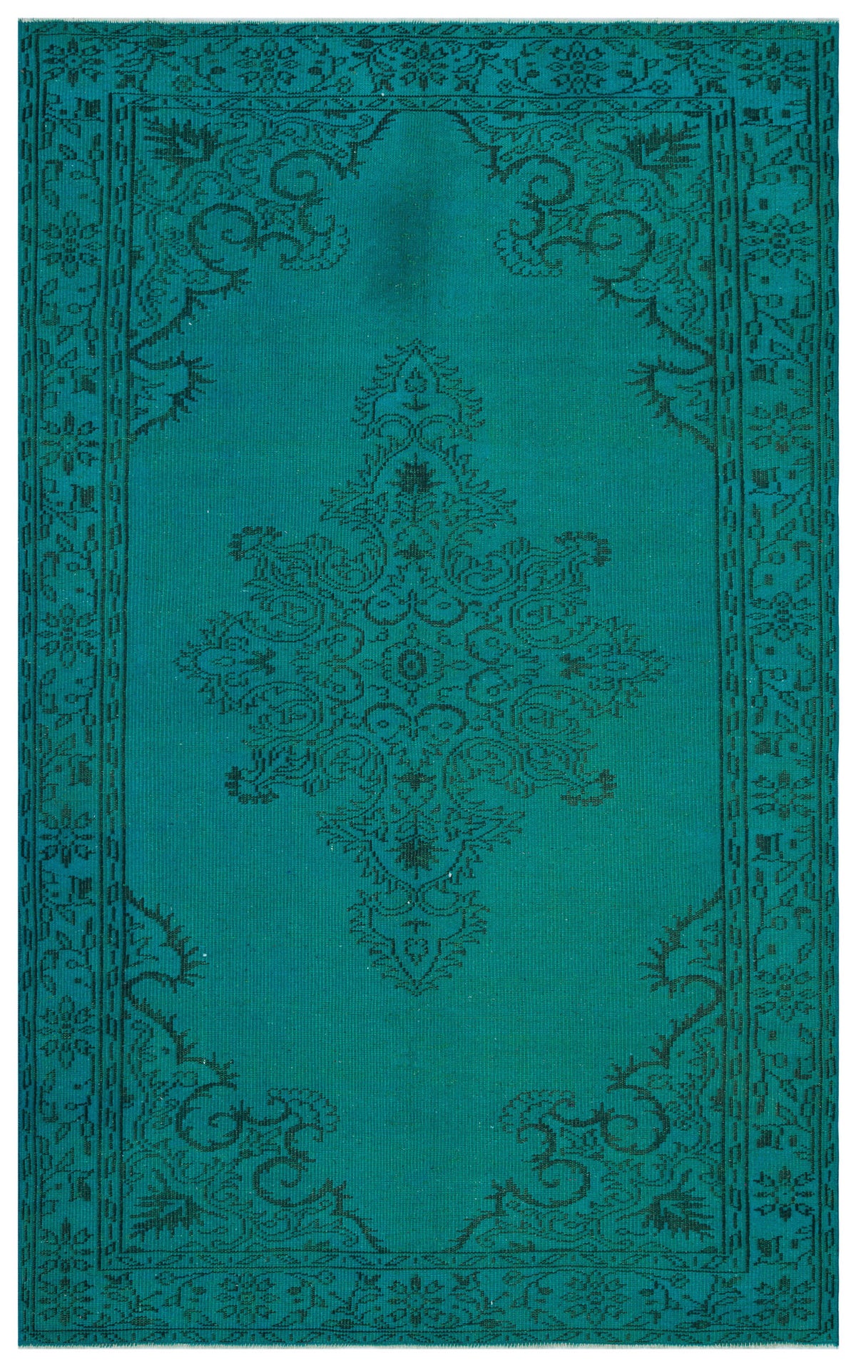 Traditional Design Turquoise Over Dyed Vintage Rug 5&#39;10&#39;&#39; x 9&#39;2&#39;&#39; ft 177 x 280 cm