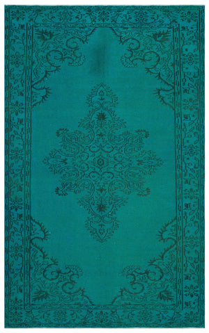 Traditional Design Turquoise Over Dyed Vintage Rug 5'10'' x 9'2'' ft 177 x 280 cm