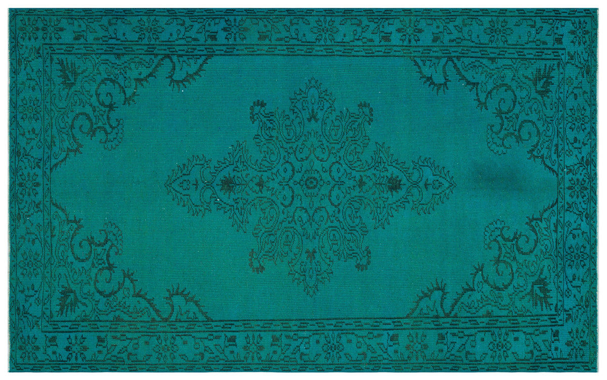 Traditional Design Turquoise Over Dyed Vintage Rug 5&#39;10&#39;&#39; x 9&#39;2&#39;&#39; ft 177 x 280 cm