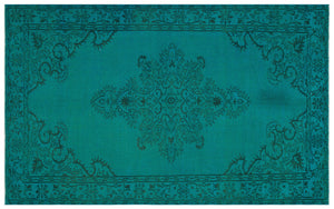 Traditional Design Turquoise Over Dyed Vintage Rug 5'10'' x 9'2'' ft 177 x 280 cm