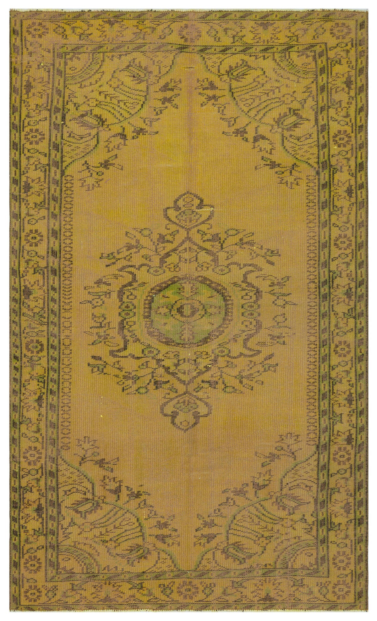 Yellow Over Dyed Vintage Rug 4&#39;12&#39;&#39; x 8&#39;4&#39;&#39; ft 152 x 253 cm