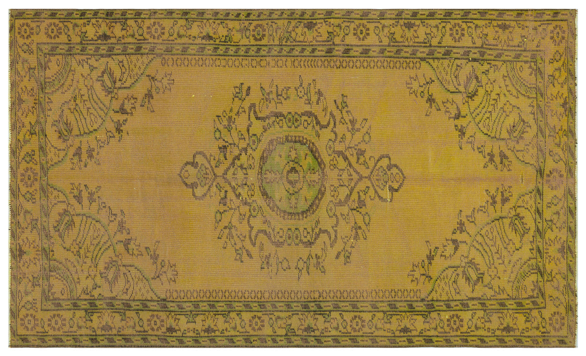 Yellow Over Dyed Vintage Rug 4&#39;12&#39;&#39; x 8&#39;4&#39;&#39; ft 152 x 253 cm