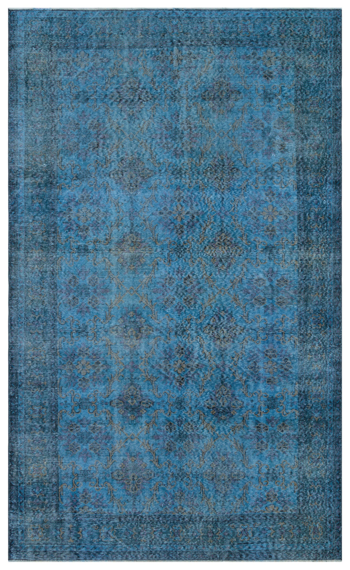 Retro Design Blue Over Dyed Vintage Rug 5&#39;9&#39;&#39; x 9&#39;6&#39;&#39; ft 176 x 289 cm