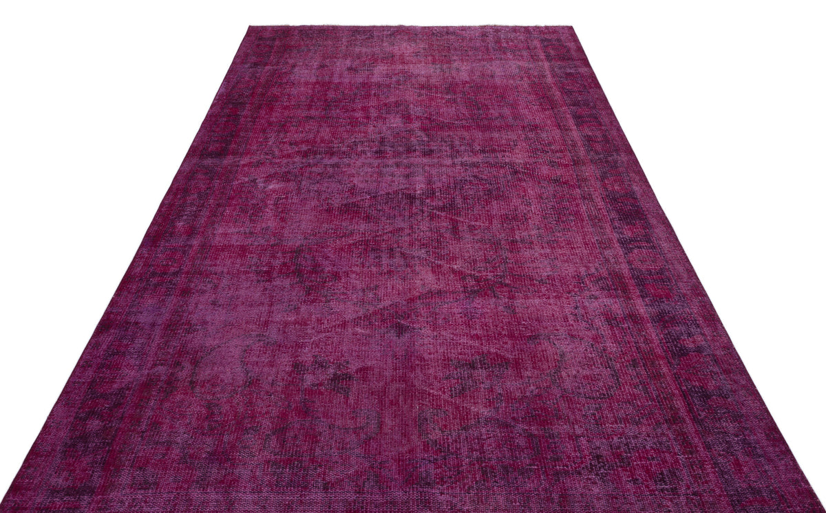 Distressed Fuchsia Over Dyed Vintage Rug 5&#39;8&#39;&#39; x 9&#39;9&#39;&#39; ft 173 x 296 cm