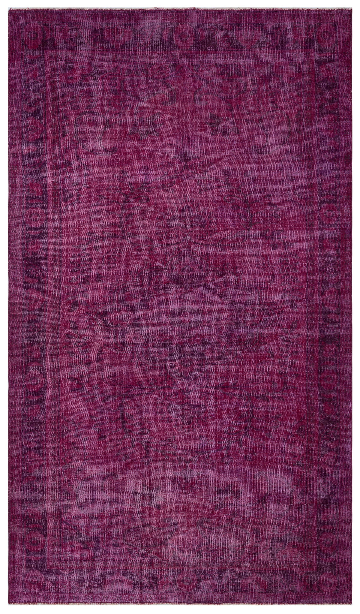 Distressed Fuchsia Over Dyed Vintage Rug 5&#39;8&#39;&#39; x 9&#39;9&#39;&#39; ft 173 x 296 cm