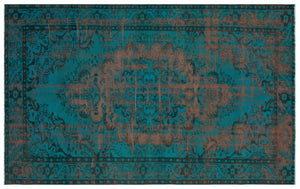 Traditional Design Blue Over Dyed Vintage Rug 6'0'' x 9'8'' ft 183 x 294 cm