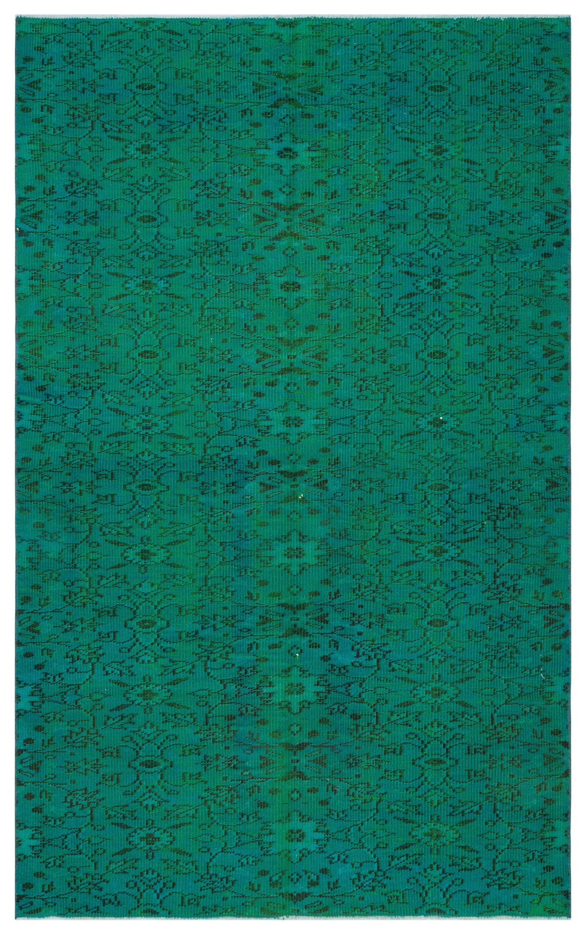 Retro Design Turquoise Over Dyed Vintage Rug 4&#39;10&#39;&#39; x 7&#39;9&#39;&#39; ft 147 x 235 cm