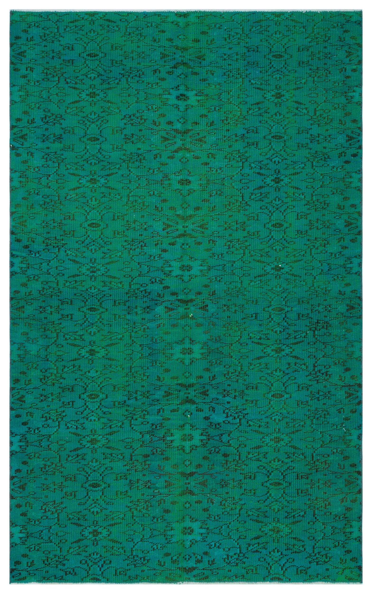 Retro Design Turquoise Over Dyed Vintage Rug 4'10'' x 7'9'' ft 147 x 235 cm