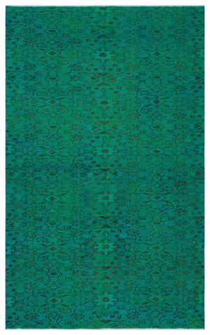 Retro Design Turquoise Over Dyed Vintage Rug 4'10'' x 7'9'' ft 147 x 235 cm