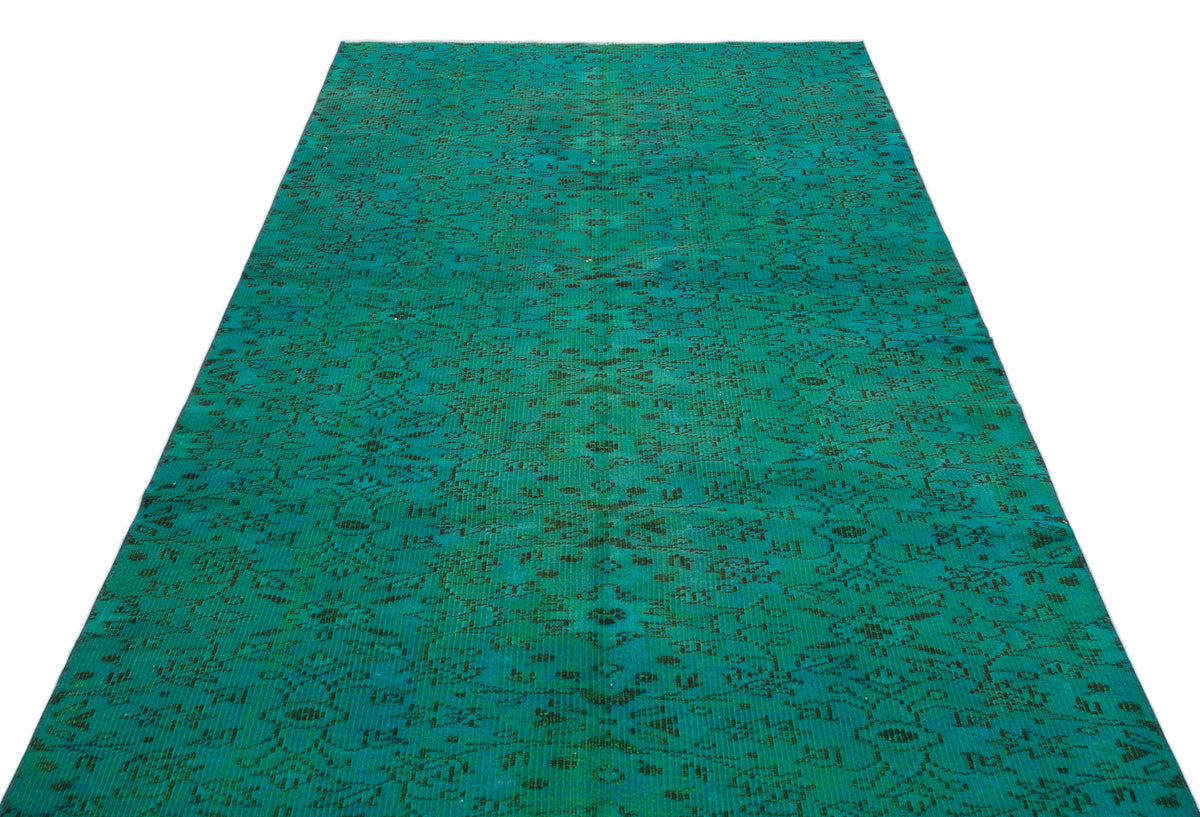 Retro Design Turquoise Over Dyed Vintage Rug 4&#39;10&#39;&#39; x 7&#39;9&#39;&#39; ft 147 x 235 cm