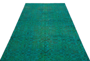 Retro Design Turquoise Over Dyed Vintage Rug 4'10'' x 7'9'' ft 147 x 235 cm