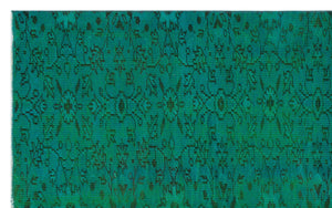 Retro Design Turquoise Over Dyed Vintage Rug 4'10'' x 7'9'' ft 147 x 235 cm