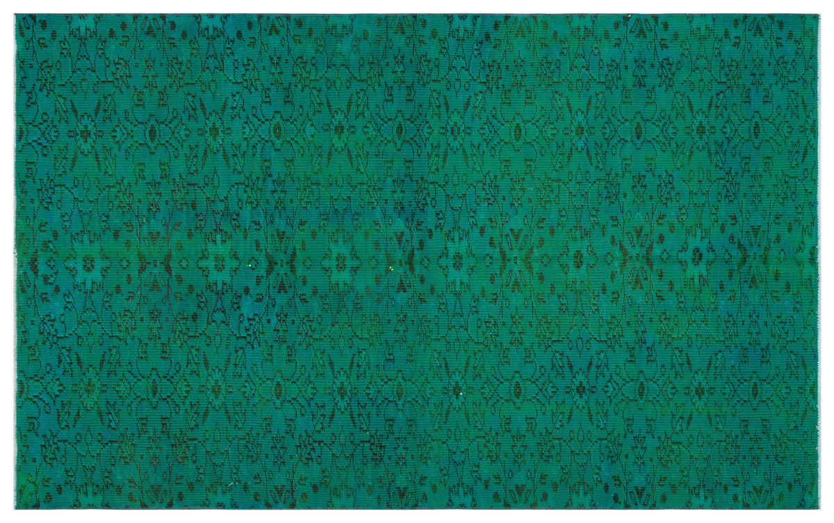 Retro Design Turquoise Over Dyed Vintage Rug 4&#39;10&#39;&#39; x 7&#39;9&#39;&#39; ft 147 x 235 cm