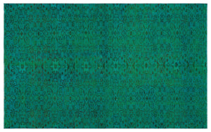 Retro Design Turquoise Over Dyed Vintage Rug 4'10'' x 7'9'' ft 147 x 235 cm