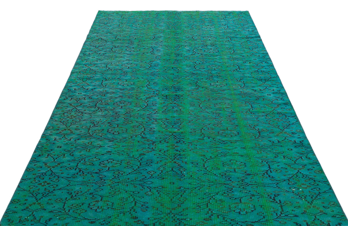 Retro Design Turquoise Over Dyed Vintage Rug 5&#39;4&#39;&#39; x 8&#39;6&#39;&#39; ft 162 x 258 cm