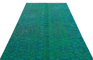 Retro Design Turquoise Over Dyed Vintage Rug 5'4'' x 8'6'' ft 162 x 258 cm