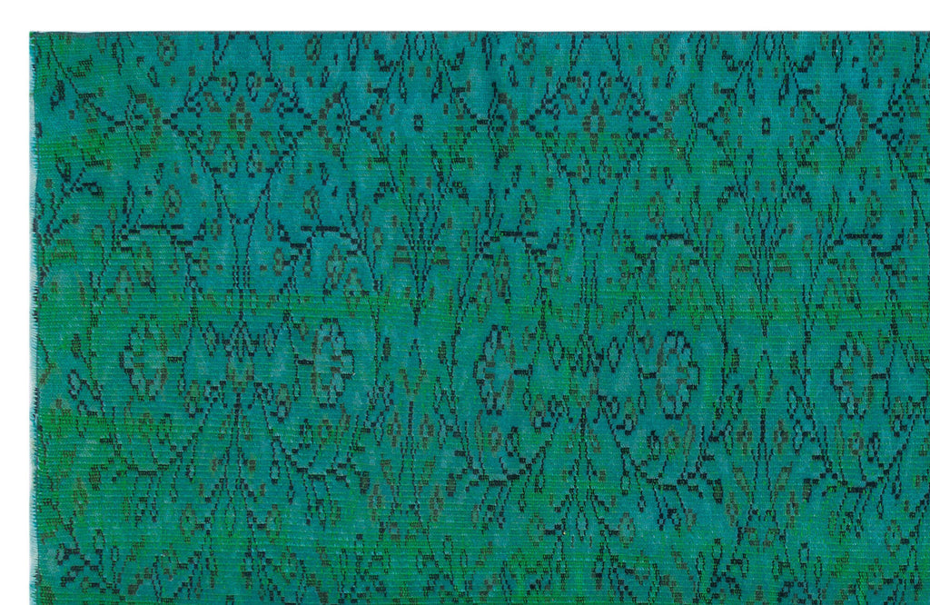 Retro Design Turquoise Over Dyed Vintage Rug 5'4'' x 8'6'' ft 162 x 258 cm