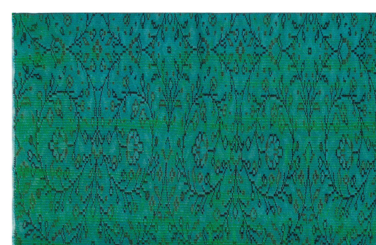 Retro Design Turquoise Over Dyed Vintage Rug 5&#39;4&#39;&#39; x 8&#39;6&#39;&#39; ft 162 x 258 cm