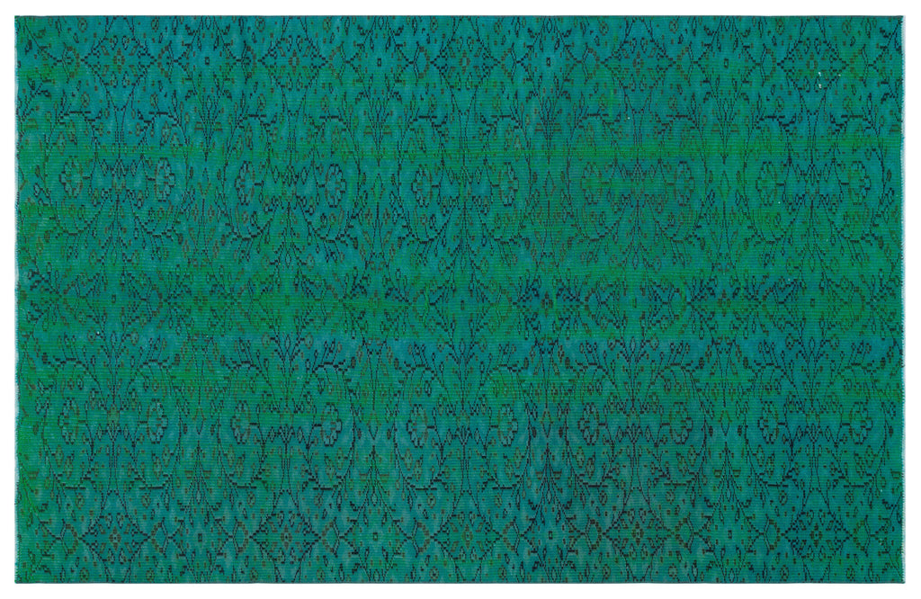 Retro Design Turquoise Over Dyed Vintage Rug 5'4'' x 8'6'' ft 162 x 258 cm