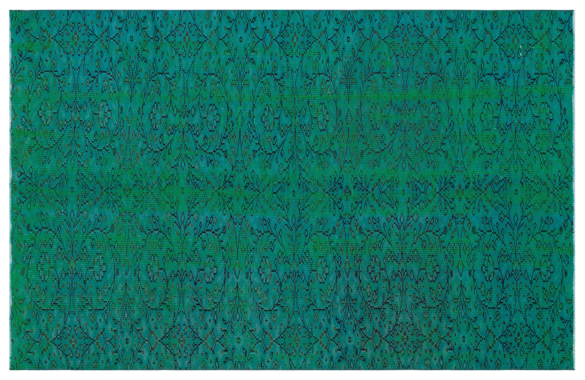 Retro Design Turquoise Over Dyed Vintage Rug 5&#39;4&#39;&#39; x 8&#39;6&#39;&#39; ft 162 x 258 cm
