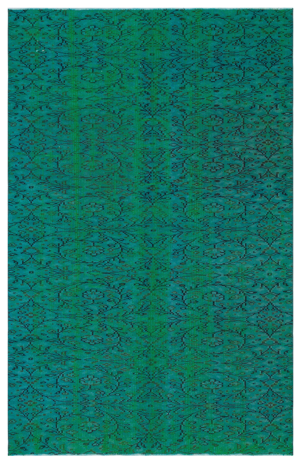 Retro Design Turquoise Over Dyed Vintage Rug 5'4'' x 8'6'' ft 162 x 258 cm