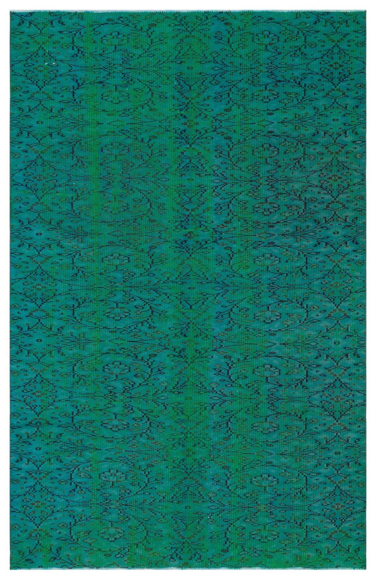 Retro Design Turquoise Over Dyed Vintage Rug 5&#39;4&#39;&#39; x 8&#39;6&#39;&#39; ft 162 x 258 cm