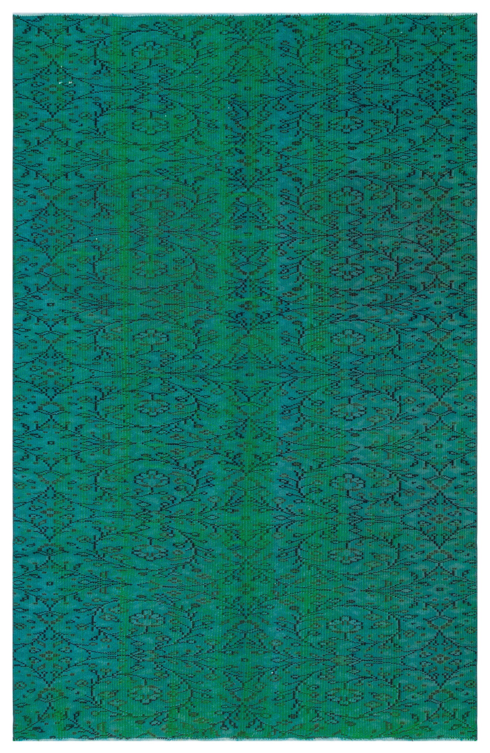 Retro Design Turquoise Over Dyed Vintage Rug 5'4'' x 8'6'' ft 162 x 258 cm