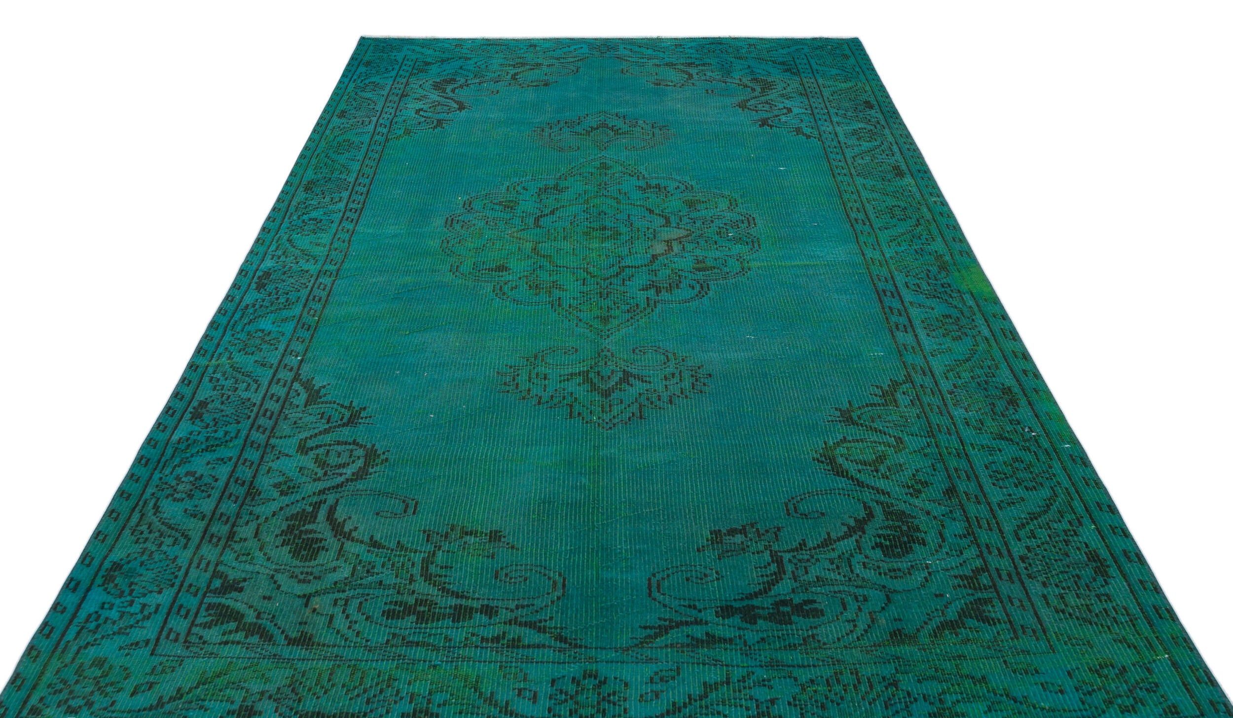 Traditional Design Turquoise Over Dyed Vintage Rug 5'10'' x 8'4'' ft 178 x 255 cm