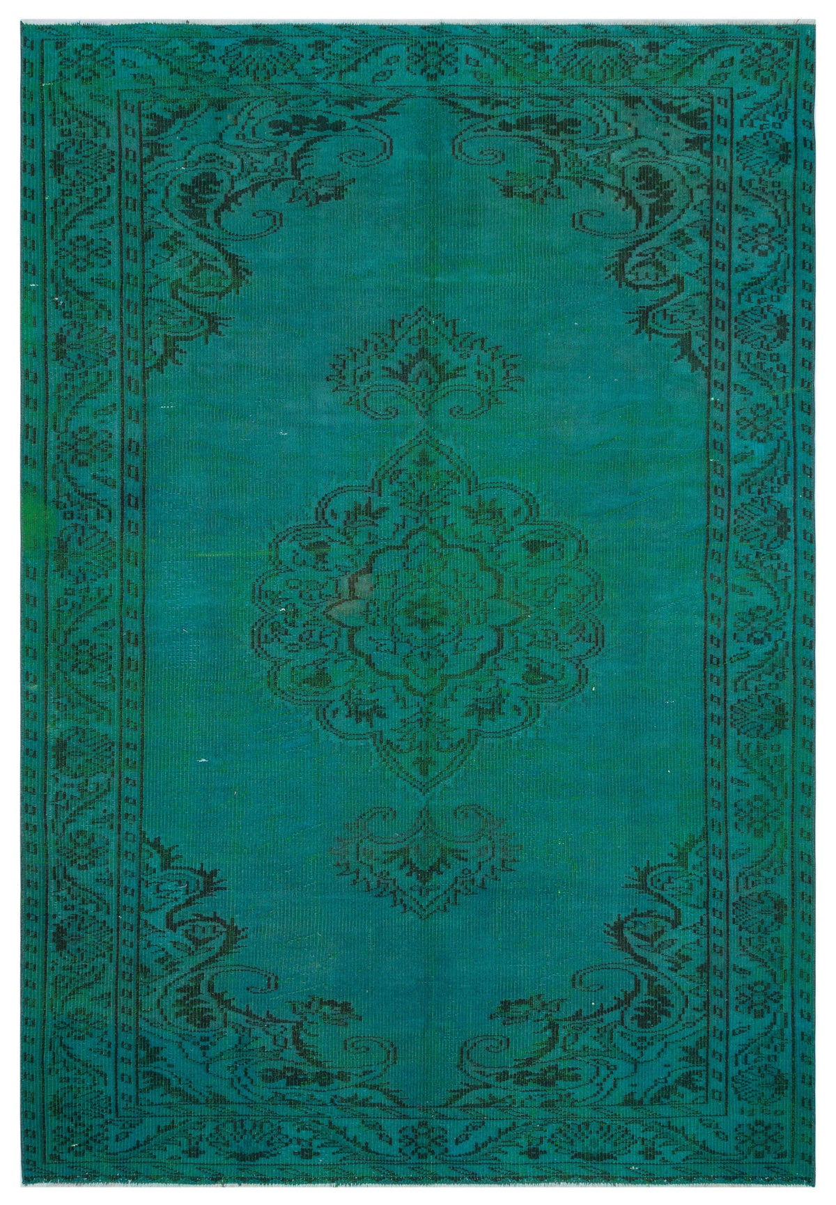 Traditional Design Turquoise Over Dyed Vintage Rug 5&#39;10&#39;&#39; x 8&#39;4&#39;&#39; ft 178 x 255 cm
