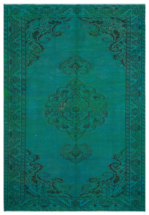 Traditional Design Turquoise Over Dyed Vintage Rug 5'10'' x 8'4'' ft 178 x 255 cm