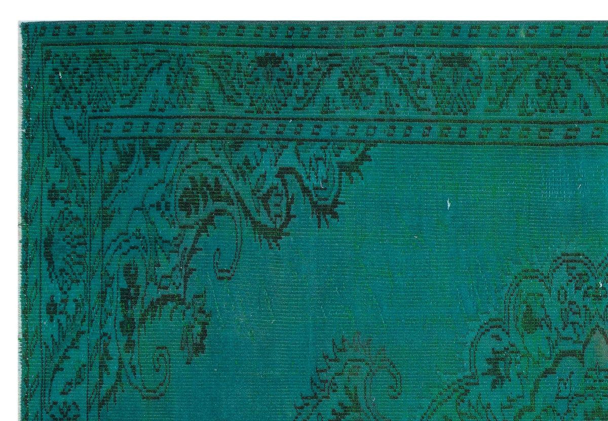 Traditional Design Turquoise Over Dyed Vintage Rug 5&#39;10&#39;&#39; x 8&#39;4&#39;&#39; ft 178 x 255 cm
